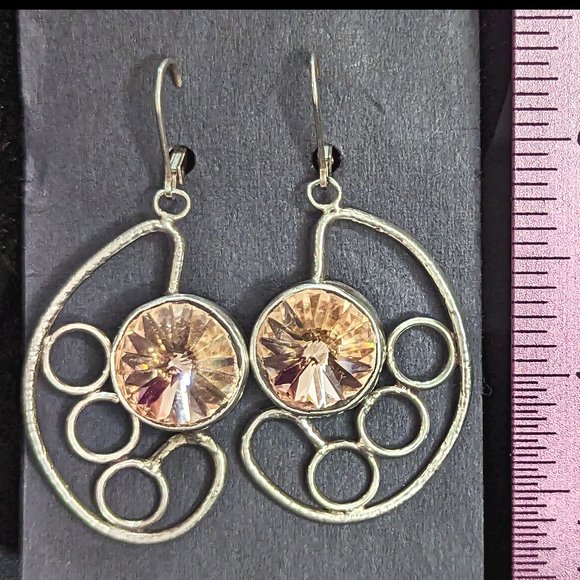 Rula Glass Jewelry - Moon Light SMOKE TOPAZ Sterling Silver SWAROVSKI Rivoli Bezel Leverback Earrings